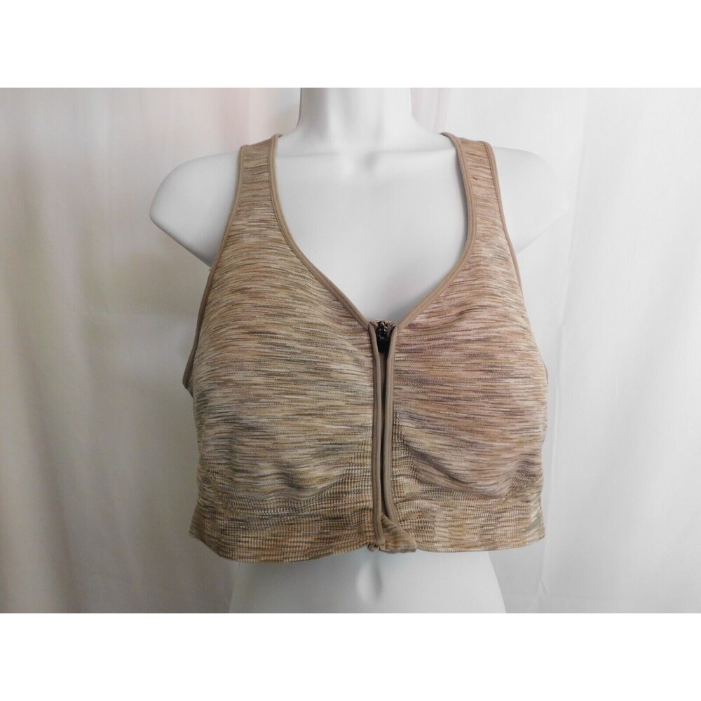 Avia Sports Bra Womens Front Zipper Removable Pads Heathered Sports Bra Size XXL